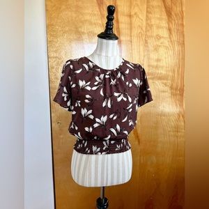 Sienna sky brown floral short sleeve blouse